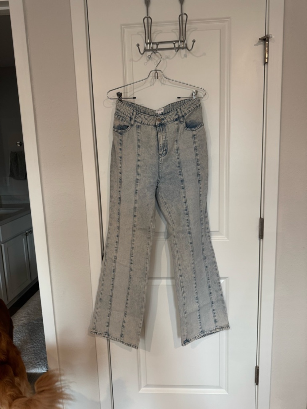 High-Waist Acid Wash Panel Jeans - Women